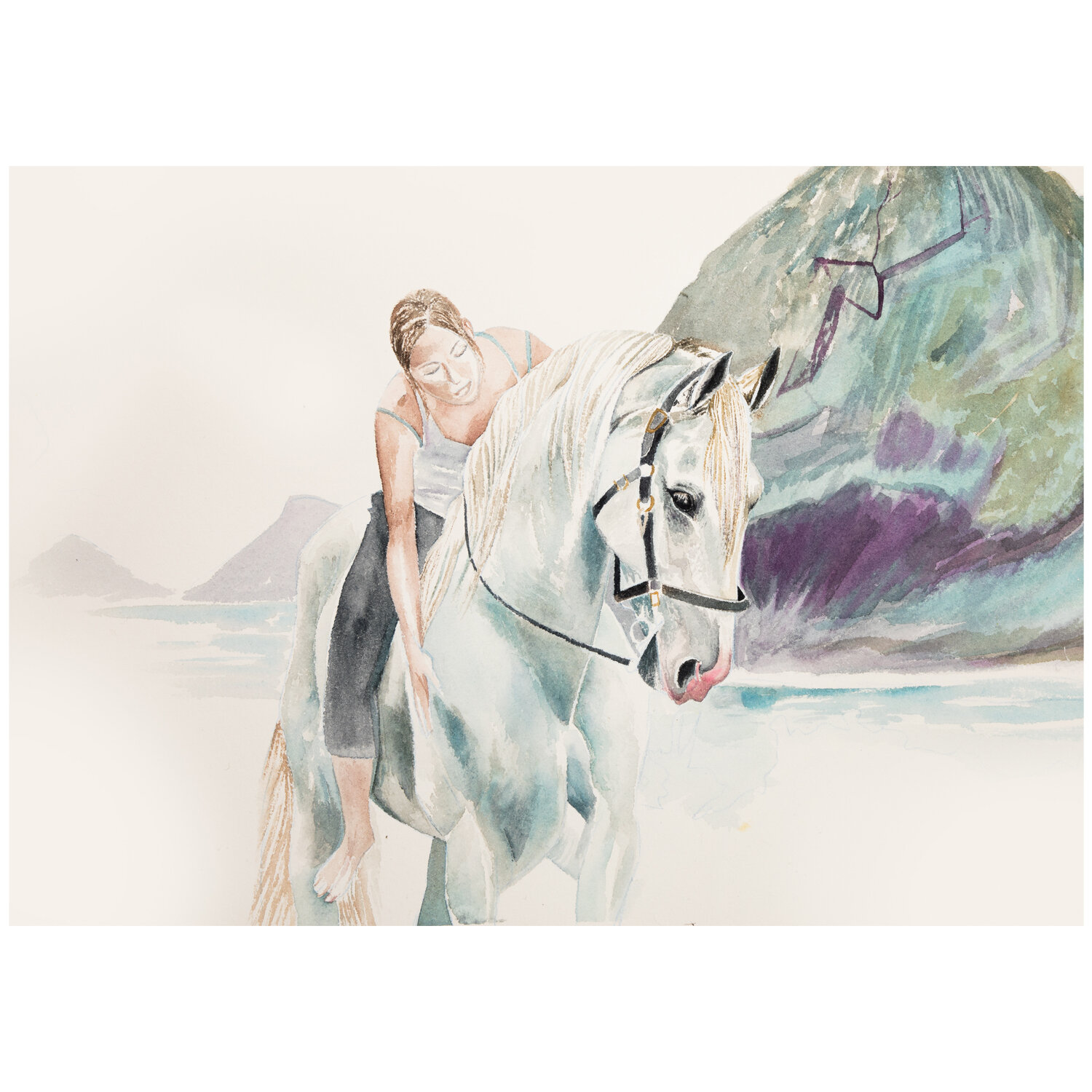 Watercolour Horse & Woman on Paper Painting - Caroline Towning.jpg